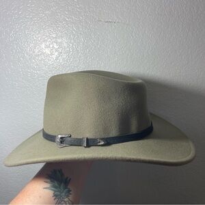 ZARA | Olive Green Wool Wide Brim Hat w/ Skinny Black Accent Buckle Size Medium